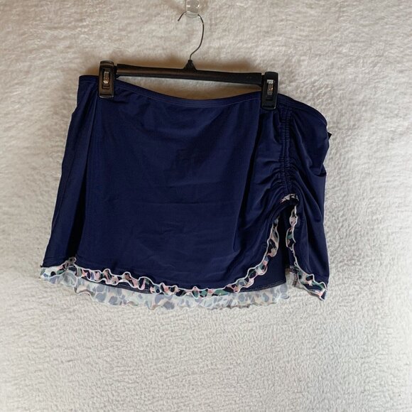 Island Escape Mariposa Swim Skirt Women's 18W Navy Blue Ruffle Hem Ruched Detail - Picture 1 of 9